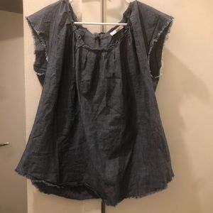 LC Lauren Conrad chambray/denim top,  frill detail